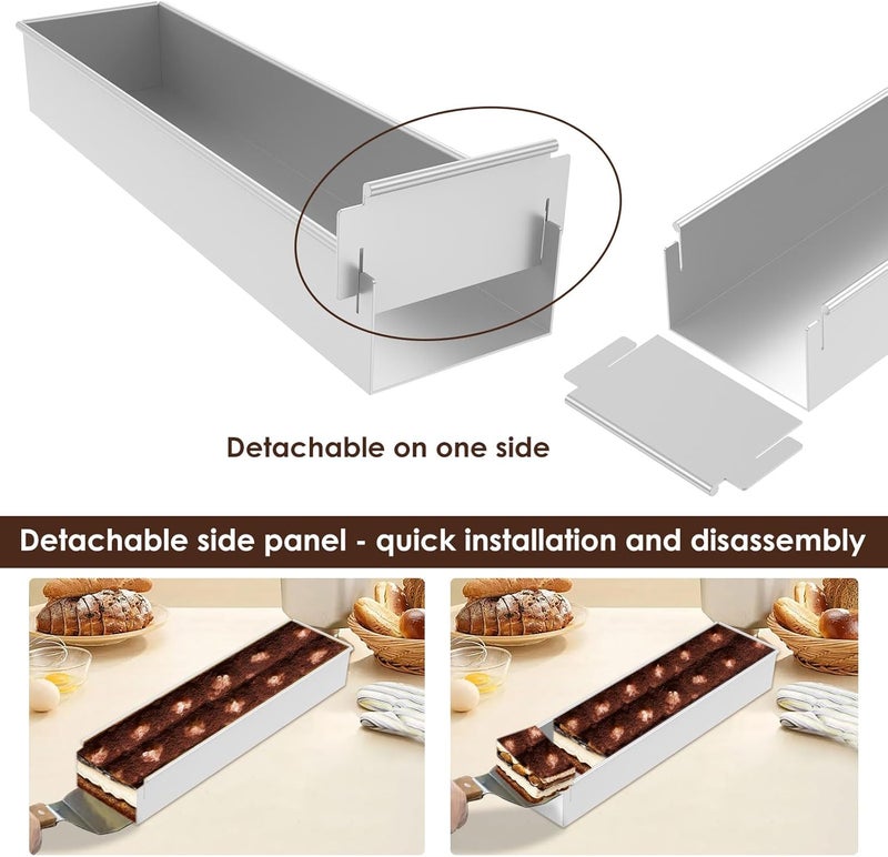 TMWEFUSC Tiramisu Pan, Rectangle Cake Mold, Tiramisu Cake Molde with Removable Frame, Long Size 16.4 * 3.9 * 2.3 inch, Tiramisu Baking Tray for Tiramisu, Lasagna, Cheesecake, Cold Desserts - Image 3